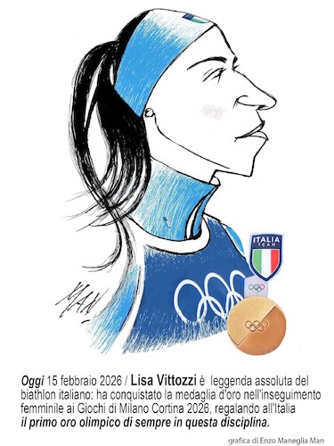 Cartoon: Lisa Vittozzi (medium) by Enzo Maneglia Man tagged caricature,sport,olimpiadi,invernali,2026,campioni,sci