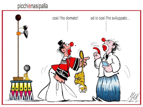Cartoon: picchi e nasipalla (medium) by Enzo Maneglia Man tagged vignette,umorismo,satira,grafico,clown,spilli,di,maneglia,per,foghilliarte,piccolomuseo,fighille,ita