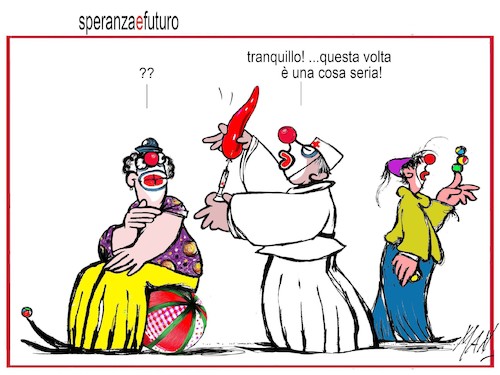 Cartoon: speranza e futuro (medium) by Enzo Maneglia Man tagged vignetta,umorismo,grafico,clown,satira,spilli,by,enzo,maneglia,man,per,fighillearte,piccolomuseo,di,fighille,ita