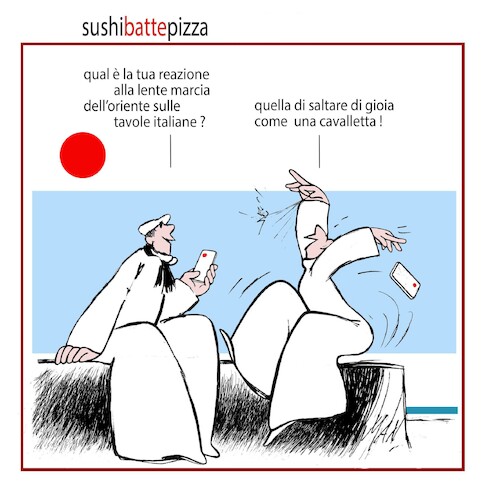 Cartoon: Sushi batte pizza (medium) by Enzo Maneglia Man tagged vignette,spilli,fighilearte,piccolo,museo,fighille