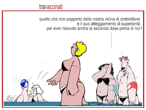 Cartoon: tra vaccinati (medium) by Enzo Maneglia Man tagged vignetta,umorismo,grafico,by,enzo,maneglia,man,vaccini,anticovit,mare,stagione,estiva,2021,fighillearte,piccolomuseo,fighille,ita