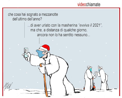 Cartoon: video chiamate (medium) by Enzo Maneglia Man tagged vignette,umorismo,grafico,spilli,by,man,enzo,manegla,nuovo,anno,2021,fighillearte,piccolomuseo,di,fighille,ita