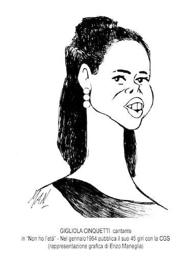 Cartoon: GIGLIOLA CINQUETTI cantante (medium) by Enzo Maneglia Man tagged caricature,rappresentazioni,grafiche,personaggi,cantanti,italiani,musica,leggera,anni,1960,buduar,rivista,umoristica