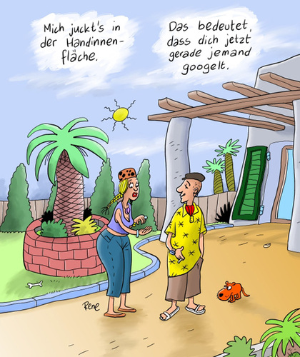 Cartoon: Aberglaube (medium) by rene tagged aberglaube,aberglauben,hand,kitzeln,google,suchmaschine,computer,glaube