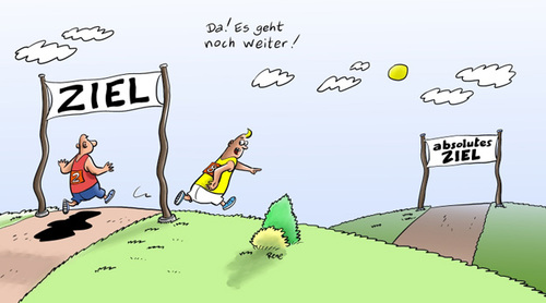 Cartoon: Das endgültige Ziel (medium) by rene tagged ziel,sport,rennen,ankunft,philosophie,ankommen,endgültig,ende,schluss