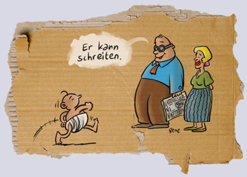 Cartoon: Er kann schreiten (medium) by rene tagged kind,kinder,erziehung,gehen,laufen,marschieren,militär,stechschritt,eltern,vater,mutter