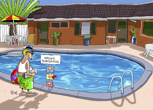 Cartoon: Wassertemperatur (medium) by rene tagged schwanz,wasser,temperatur,ferien,pool,schwimmen,baden