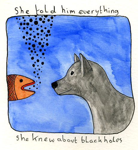 Cartoon: She told him everything .... (medium) by mhoogebo tagged absurdism,watercolour,animals,fish,dog