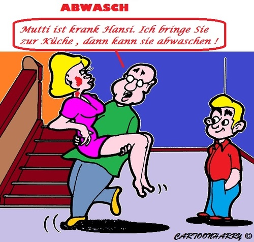 Cartoon: Abwasch (medium) by cartoonharry tagged pappi,mutti,sohn,abwasch