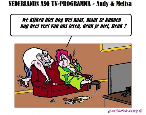 Cartoon: ASO TV (medium) by cartoonharry tagged andy,melissa,tv,holland,sbs6,aso