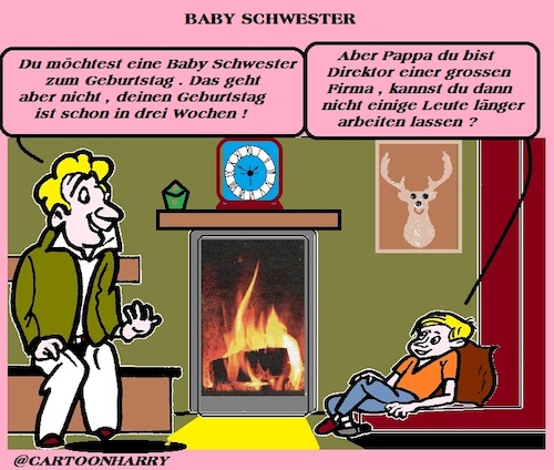 Cartoon: Baby Schwester (medium) by cartoonharry tagged wunsch,pappa,sohn,baby,schwester