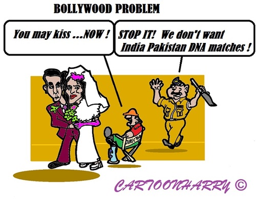 Cartoon: Banned Kisses (medium) by cartoonharry tagged india,pakistan,kisses,bollywood,dna