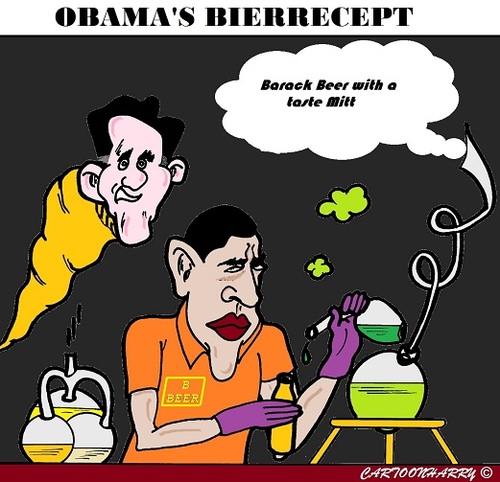 Cartoon: Barack Bier (medium) by cartoonharry tagged wittehuis,bier,barackobama,mittromney,cartoon,verkiezingen,cartoonist,cartoonharry,dutch,toonpool