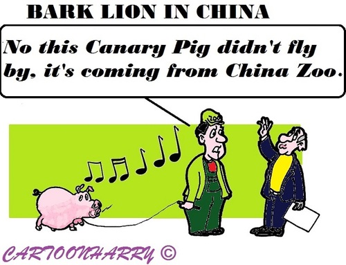 Cartoon: Bark Lion (medium) by cartoonharry tagged china,zoo,lion,bark,pig,canary,toonpool