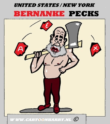 Cartoon: Bernanke Pecks (medium) by cartoonharry tagged bernanke,economy,aex,wallstreet,fed,usa,cartoon,cartoonist,cartoonharry,dutch,holland,toonpool