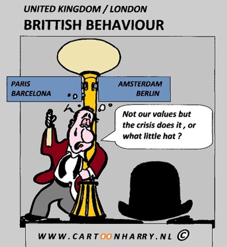 Cartoon: British Behaviour (medium) by cartoonharry tagged toonpool,dutch,cartoonist,cartoonharry,cartoon,hat,alcohol,drunk,excuse,behaviour,british