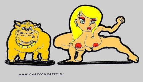 Cartoon: Bulldog and Girl (medium) by cartoonharry tagged sexy,bulldog,girl,cartoonharry