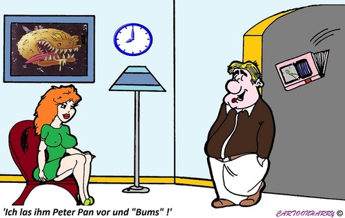Cartoon: Bums (medium) by cartoonharry tagged toonpool,deutsch,dutch,cartoonharry,cartoonist,cartoon,bums,buch,kind,mutti,vati,junge,vorlesen