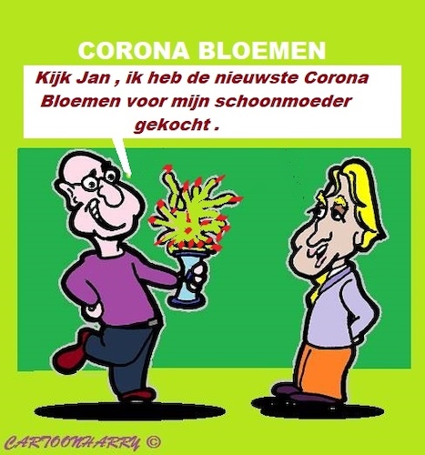 Cartoon: Corona Bloemen (medium) by cartoonharry tagged schoonmoeder,corona,cartoonharry