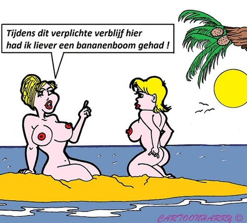 Cartoon: De Banaan (medium) by cartoonharry tagged banaan,eiland,alleen,twee,girls,water,kokosnoot,coconut,cartoon,cartoonist,cartoonharry,dutch,toonpool