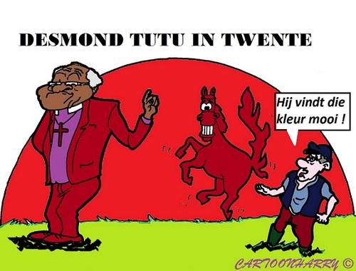 Cartoon: Desmond Tutu (medium) by cartoonharry tagged desmondtutu,tutu,bischop,zuidafrika,twente,enschede,nederland,cartoon,cartoonist,cartoonharry,dutch,toonpool