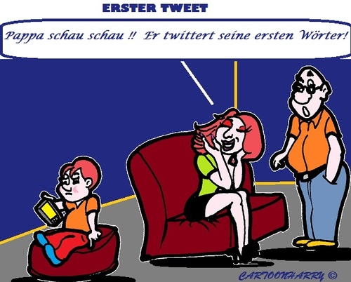 Cartoon: Die ersten Woerter (medium) by cartoonharry tagged grossvater,mutti,woerter,twitter,kind