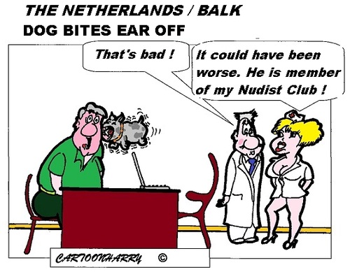 Cartoon: Dog Bites Ear Off (medium) by cartoonharry tagged toonpool,holland,dutch,cartoonharry,cartoonist,cartoon,bite,off,boss,dog,ear