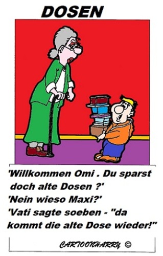 Cartoon: Dosen (medium) by cartoonharry tagged oma,omi,dosen,papier,jungen,enkelkind,cartoon,cartoonist,cartoonharry,dutch,toonpool