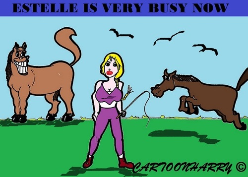 Cartoon: Estelle (medium) by cartoonharry tagged estelle,cruyff,estellecruyff,busy,horses,badrhari,badr,hari,free,cartoon,cartoonharry,cartoonist,dutch,toonpool