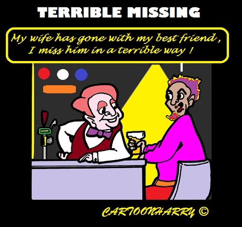 Cartoon: Friendship (medium) by cartoonharry tagged bar,barkeeper,friendship,friend,wife,husband,go,miss