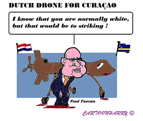 Cartoon: Heeeeeelllllllpp Drugs (medium) by cartoonharry tagged holland,curacao,drugs,drone,teeven,gift