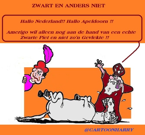 Cartoon: Hij komt Hij komt NIET (medium) by cartoonharry tagged amerigo,zwartepiet,sint,cartoonharry,holland,hij,komt