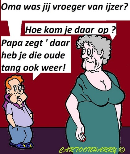 Cartoon: Ijzeren Dame (medium) by cartoonharry tagged ijzeren,oude,oma,tang,kleinzoon,jongen,cartoon,cartoonist,cartoonharry,dutch,toonpool