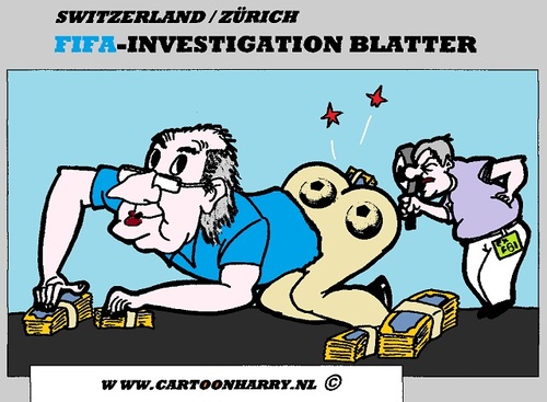 Cartoon: Investigation FIFA Sepp Blatter (medium) by cartoonharry tagged toonpool,dutch,cartoonharry,cartoonist,sports,football,soccer,cartoon,switzerland,fifa,blatter,investigation,corruption,fraude