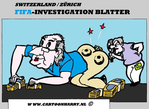 Cartoon: Investigation FIFA Sepp Blatter (medium) by cartoonharry tagged toonpool,dutch,cartoonharry,cartoonist,sports,football,soccer,cartoon,switzerland,fifa,blatter,investigation,corruption,fraude