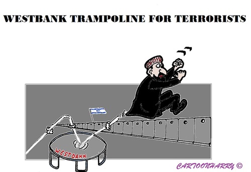Cartoon: Jump (medium) by cartoonharry tagged westbank,trampoline,israel,terrorists,jump