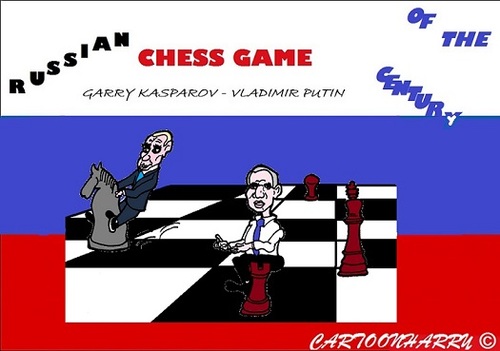 Cartoon: Kasparov versus Putin (medium) by cartoonharry tagged russia,chess,century,politics,kasparov,putin