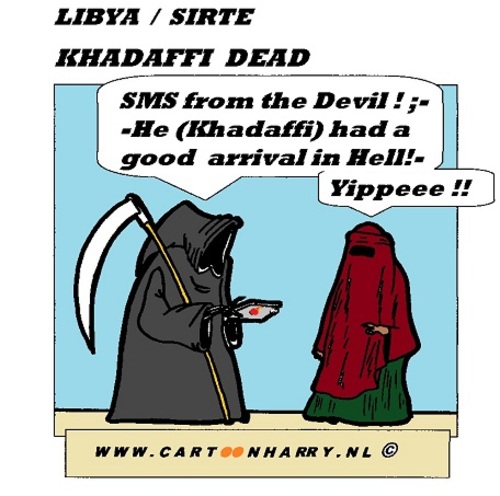 Cartoon: Khadaffi Dead (medium) by cartoonharry tagged khadaffi,dead,libya,cartoon,cartoonist,cartoonharry,dutch,toonpool