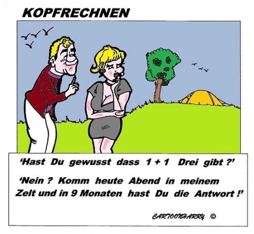 Cartoon: Kopfrechnen (medium) by cartoonharry tagged zelt,kopfrechnen,schwanger,monate,zahlen,eins,plus,drie,cartoon,cartoonist,cartoonharry,dutch,toonpool