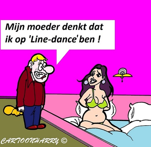 Cartoon: Line-Dance (medium) by cartoonharry tagged linedance,bed,meisje,moeder,waarheid,cartoon,cartoonist,cartoonharry,dutch,toonpool