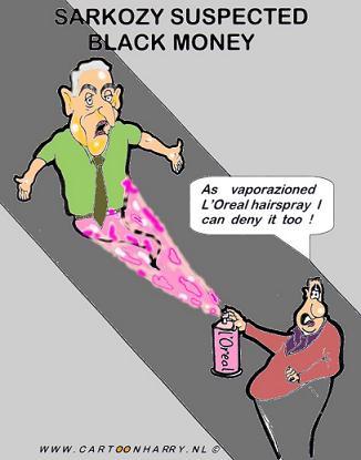 Cartoon: Lorealkozy (medium) by cartoonharry tagged money,sarkozy,loreal,hairspray,cartoonist,cartoonists,cartoonharry