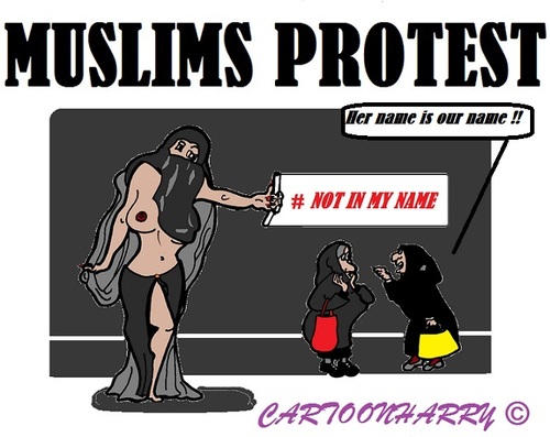Cartoon: Muslim Protest (medium) by cartoonharry tagged muslim,muslima,protest,name,isis