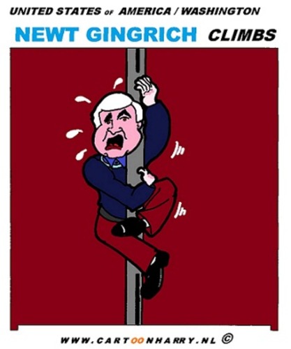 Cartoon: Newt Gingrich (medium) by cartoonharry tagged gingrich,usa,climbing,cartoon,cartoonist,cartoonharry,dutch,toonpool