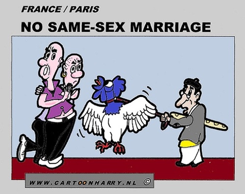 Cartoon: No Same-Sex Marriage (medium) by cartoonharry tagged homo,samesex,france,french,marriage,cartoon,comic,comics,comix,artist,art,arts,drawing,cartoonist,cartoonharry,dutch,lesbians,toonpool,toonsup,facebook,hyves,linkedin,buurtlink,deviantart