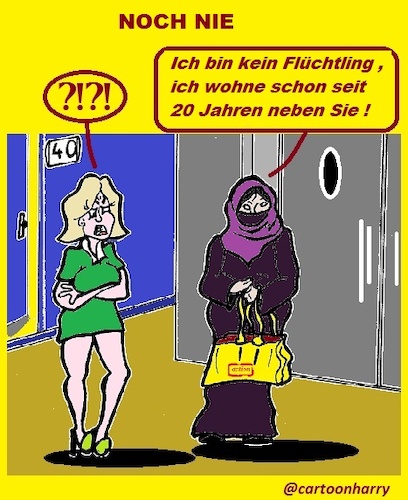 Cartoon: Noch Nie (medium) by cartoonharry tagged deutch,moslima,nachbarin