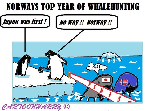 Cartoon: Norwegian Whalehunting (medium) by cartoonharry tagged norway,whale,hunting