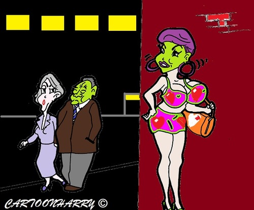 Cartoon: O Oohh (medium) by cartoonharry tagged green,hooker,visiter,passenger,wife,cartoon,cartoonist,cartoonharry,dutch,toonpool