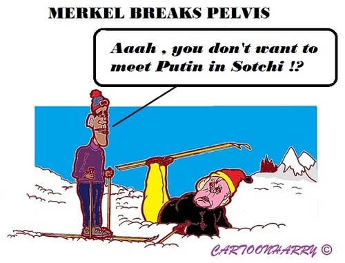 Cartoon: Obama (medium) by cartoonharry tagged obama,merkel,ski,fall,breaking