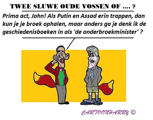 Cartoon: Obama en Kerry (medium) by cartoonharry tagged usa,syria,gifgas,truc,verspreking,obama,kerry,vossen,sluw,toonpool