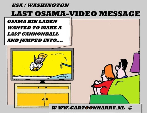 Cartoon: Osamas Last Video (medium) by cartoonharry tagged osama,obama,cannonball,cartoon,artist,art,arts,drawing,cartoonist,cartoonharry,dutch